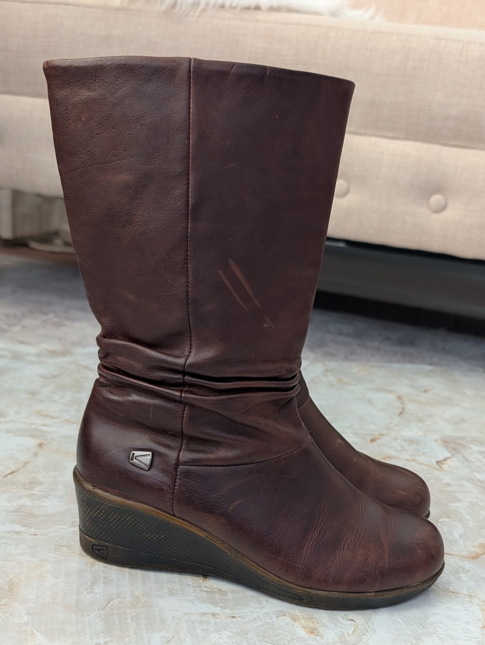 Keen Kate Slouch Women’s Brown Leather Mid Calf Wedge Boots Size US 9 - Picture 3 of 15